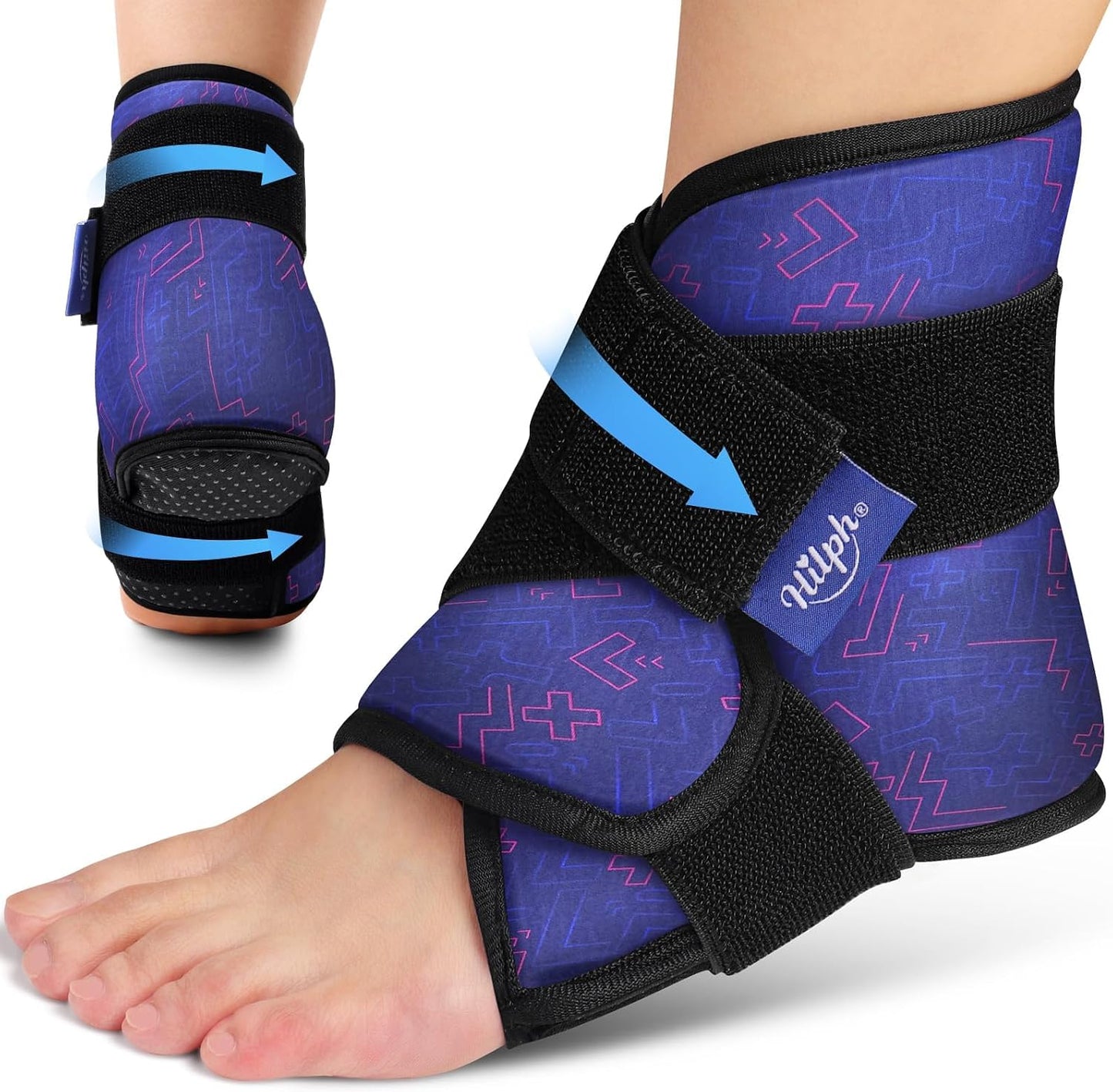 Hilph Ankle Heel Ice Pack Wrap for Swelling, Achilles Tendonitis, Sprain | Longer Strap for Cold Compression Therapy, Flexible Gel Foot Ice Pack Wrap, for Ankle Surgery Recovery, Plantar Fasciitis
