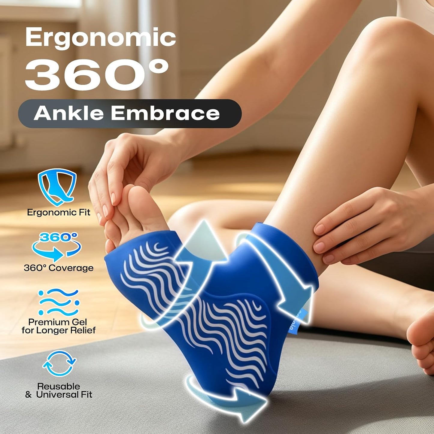 Ankle Ice Pack Wrap Cold Compression for Sprain & Swelling Relief | 3D ThermalLock Reusable Thick Gel Pad, Hot Cold Therapy for Foot & Heel Pain, Plantar Fasciitis, Achilles Tendonitis,Size L