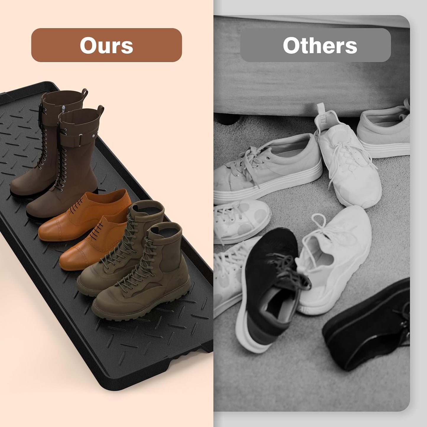 Extra Large Heavy Duty Boot Natural Rubber Shoe Mat for Entryway with Shoes Brush Large Boot Mat Multi-Purpose for Indoor or Outdoor, 16.1x 47.6 Inches