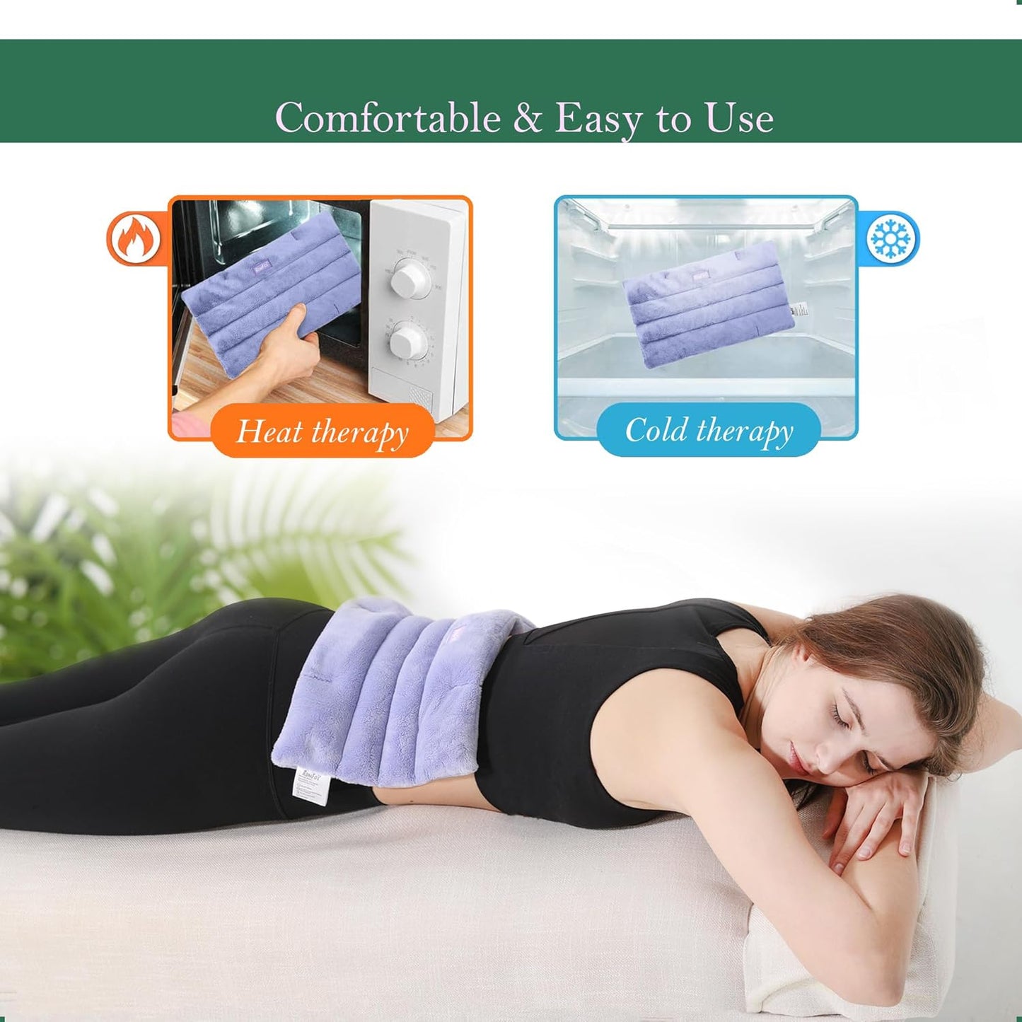 Romfox Microwavable Heating Pad for Pain Relief, Moist Heat for Cramps, Muscles, Joints, Back, Neck and Shoulders, Heat Compress Pillow, for Both Hot and Cold Therapy (12 * 6 Lavender)