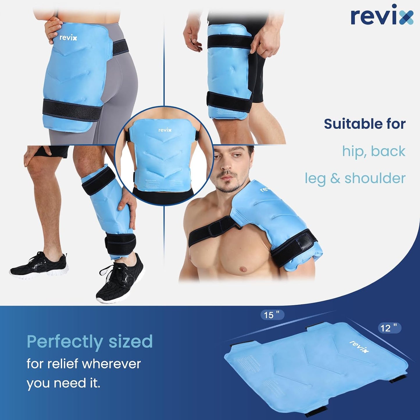 REVIX Hip Ice Pack Wrap with Straps, Reusable Gel Cold Compression for Hip Replacement, Soft Plush Lined Cold Packs for Sciatic Nerve Discomfort Relief