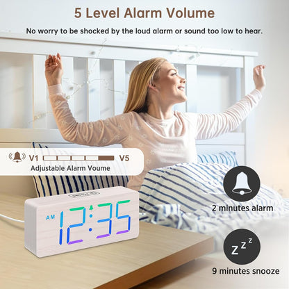 DreamSky Wooden Digital Alarm Clock for Bedroom with Large Numbers