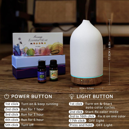 Gooamp 200ML Ceramic Essential Oil Diffuser for Home - Ultrasonic Aromatherapy Diffuser Humidifier with 7 Color LED Lights, Auto Shut-Off, 3 Timers for Bedroom, Office, Yoga, Black