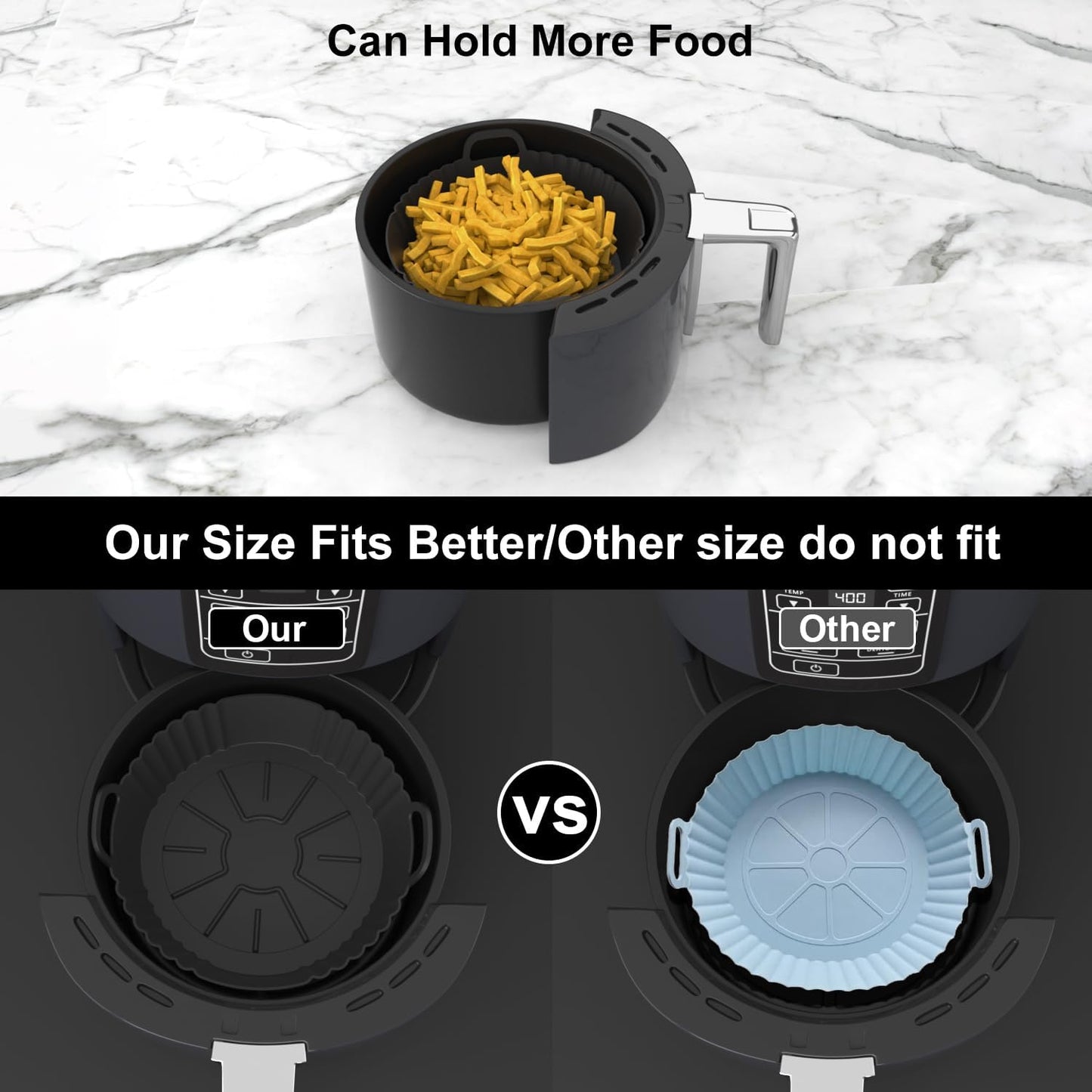 Silicone Air Fryer Liners 2 Pack, Reusable Liners Compatible for Ninja Foodi DZ201, DZ401, DZ550, COSORI, Chefman, Instant Air Fryer, and 6-in-1 8-10QT Air Fryer Baskets