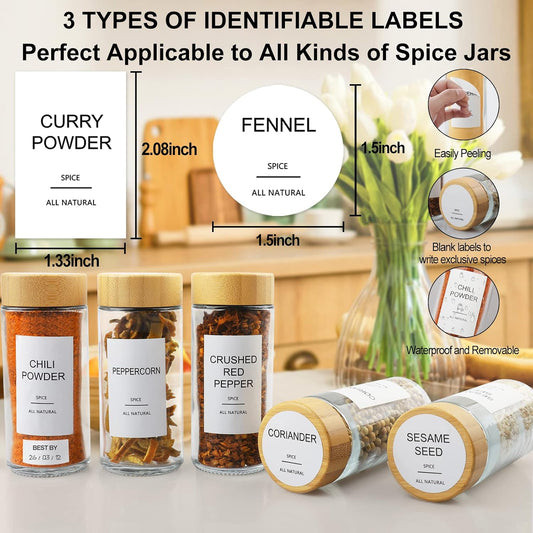 Glass Spice Jars with Bamboo Lid & 398 Label for Cabinet & Drawer Organizer | 24 pcs 4 fl oz Square Spice Bottles With Shaker Lids,Airtight Spice Containers Keep Fresh,Seasoning Containers Organization