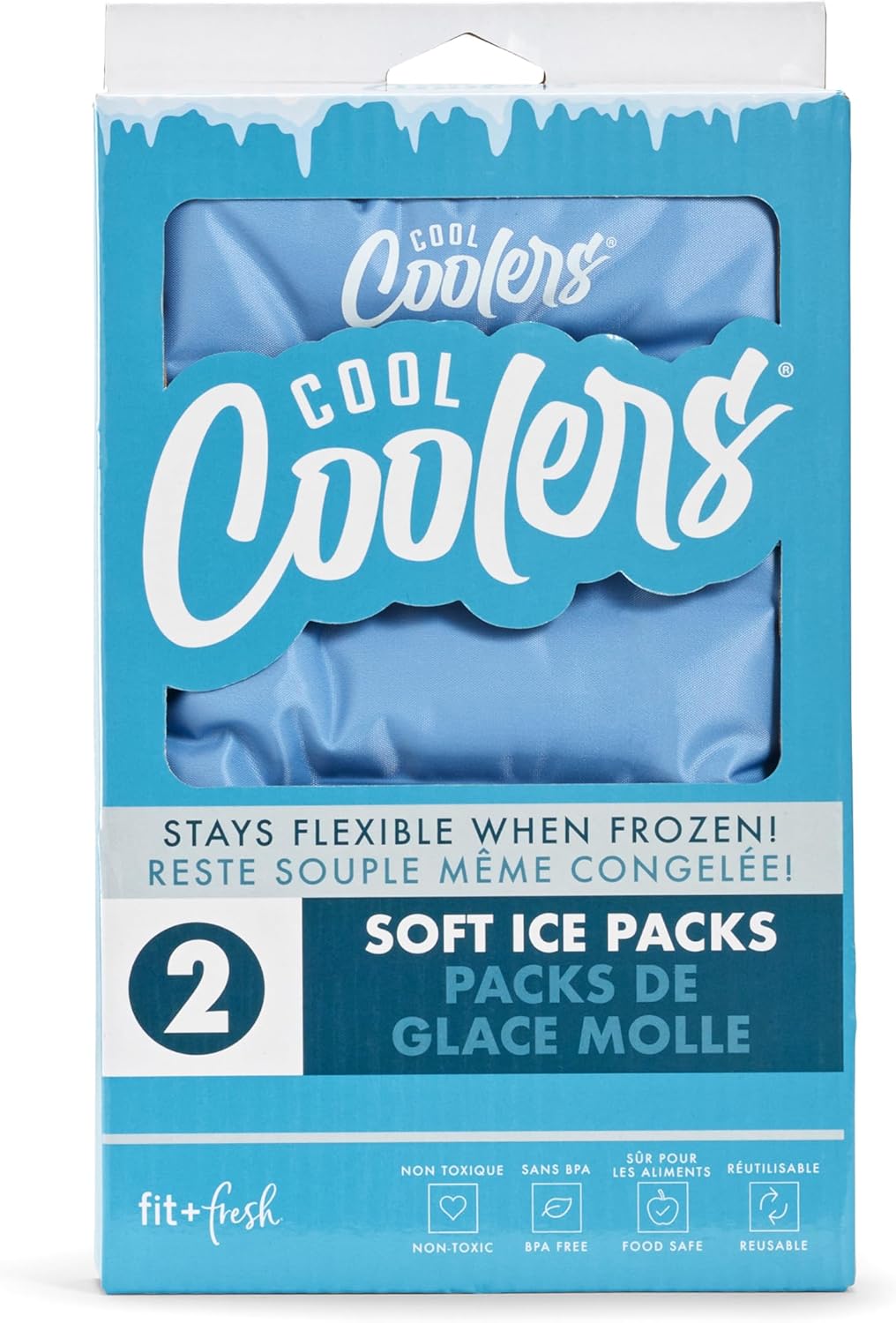 Cool Coolers by Fit & Fresh 2 Pack XL Soft Ice Packs for Cooler, Flexible Stretch Nylon, Lunch Box Ice Packs, Large Reusable Freezer Packs, Cornflower Blue