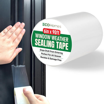 ECOHomes Window Weather Sealing Tape (2 Inch Wide x 90 Ft, Clear) | Weather Stripping Tape, To Stop Drafts Through Window Gaps and AC Units, Insulation Seal for Home and Air Conditioners
