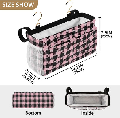 Black Bedside Caddy Storage Bag Bedside Organizer for Bed Rails College Dorm Room Organizer Caddy Hanging Shelf 6 Pockets with Hooks for Drinks Magazine Phone Holder