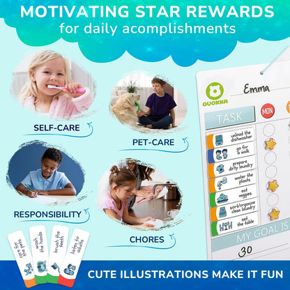 Magnetic Chore Chart for Kids - Reward Behavior Chart for Kids at Home | Dry Erase Morning Routine Schedule Board - Responsibility Star Chart for Toddlers 3-5 - 48 Magnets and 49 Stars