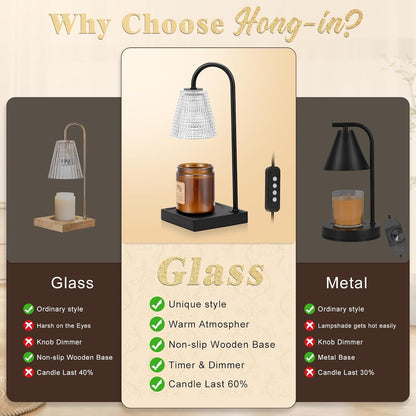 Hong-in Candle Warmer Lamp with Timer, House Warming Gifts New Home Decor | Dimmable & Adjustable Height, Electric Wax Warmer for Scented Wax Jar Candles,Gifts for Women Mom Sister
