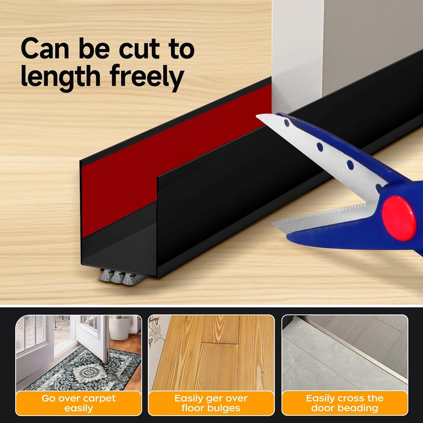 2 Pack Weather Stripping Door Seal, 36” Length Cuttable Door Draft Stopper, Strong Adhesive Door Sweep for Exterior and Interior Doors (2, White)