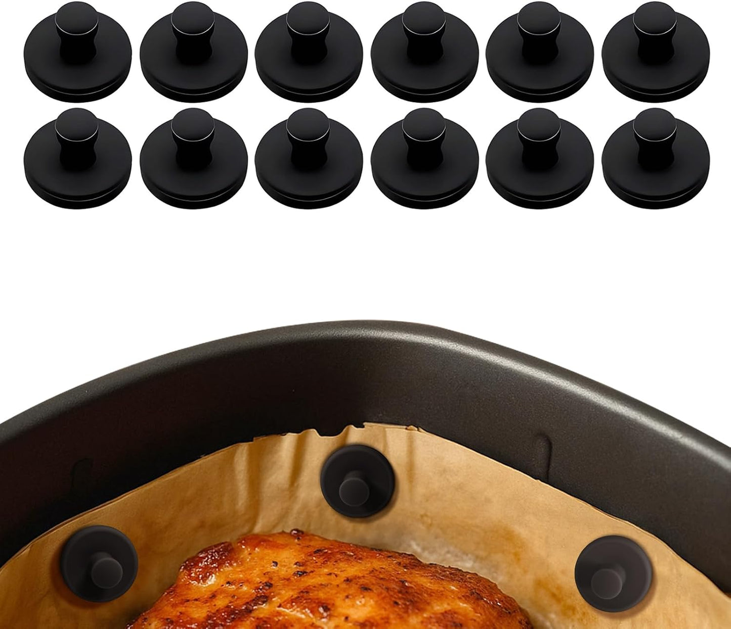 Air Fryer Magnets Silicone Full Enclosed,100% BPA FREE Waterproof Rust-proof & High-Resistant for Air Fryer Paper, Secures Disposable Paper Liner Safely Prevents Burning & Food Covering -8pcs