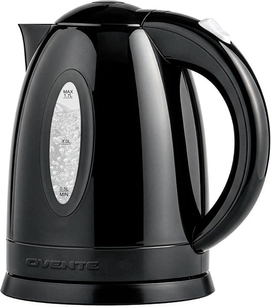 OVENTE 1.7L Electric Kettle with 1100W Fast Boiling Water, White KP72W | Best For Coffee or Tea, BPA-Free, Water Level Gauge, Auto Shut-Off, Indicator Light, Boil-Dry Protection & Removable Filter