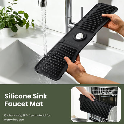 24 Inch Faucet Mat for Kitchen Sink, Silicone Splash Guard for Kitchen Sink Area, 7° Slope Fast Self-Draining Sink Mat, Cuttable Hole Design, Sink Backsplash Guard Draining Mat, Grey