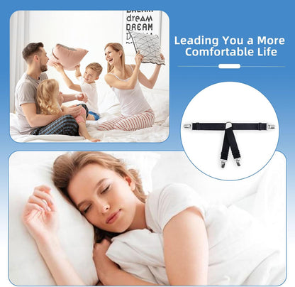 4PCS Adjustable Bed Sheet Holders, Elastic Mattress Sheet Fasteners Holder with Metal Clips for Hold Sheet, Mattress, Sofa, Couch, Table Cloth, (White)