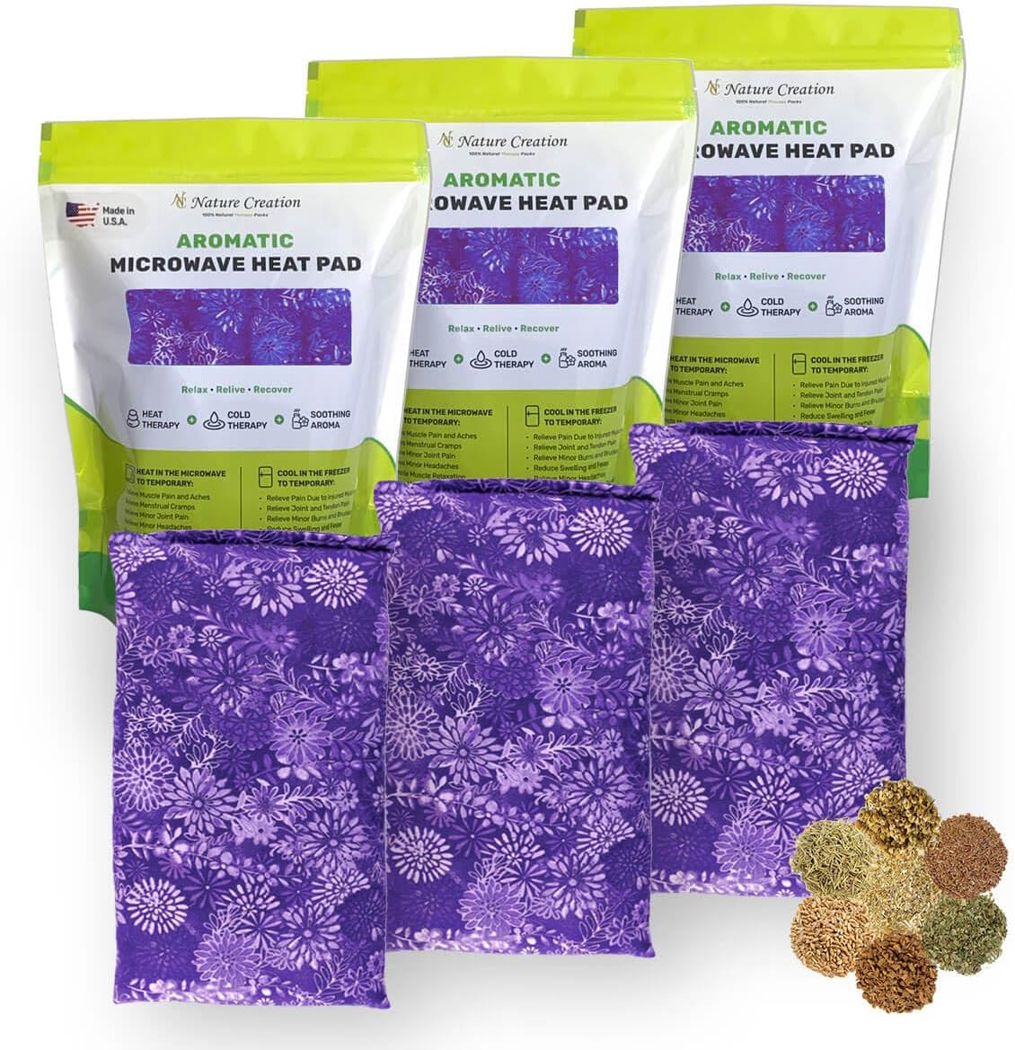 Nature Creation Microwaveable Herbal Heating Pad - Microwave Heating Pad for Neck and Shoulders, Cold & Hot Pack, Heat Pack Warming Pad, Microwavable Heating Pads - Pack of 1 (Lavender Flowers)
