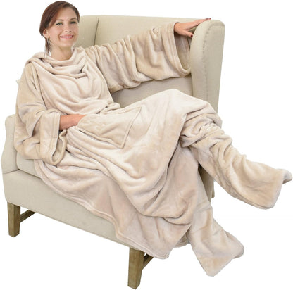Catalonia Wearable Blanket with Sleeves & Foot Pocket for Adults | Soft Fleece Throw Wrap with Hands-Free Comfort, Perfect for Reading, TV Time & Relaxing, Christmas Gift for Women & Men