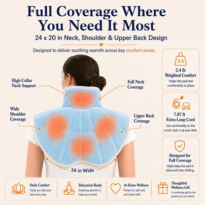 Weighted Heating Pad for Neck and Shoulders and Back, 2.4 lb Neck and Shoulder Heating Pad Wrap, Heated Neck Wrap for Upper Back, Tourmaline-Infused Fill, Auto Shut Off, Machine Washable Gift Set
