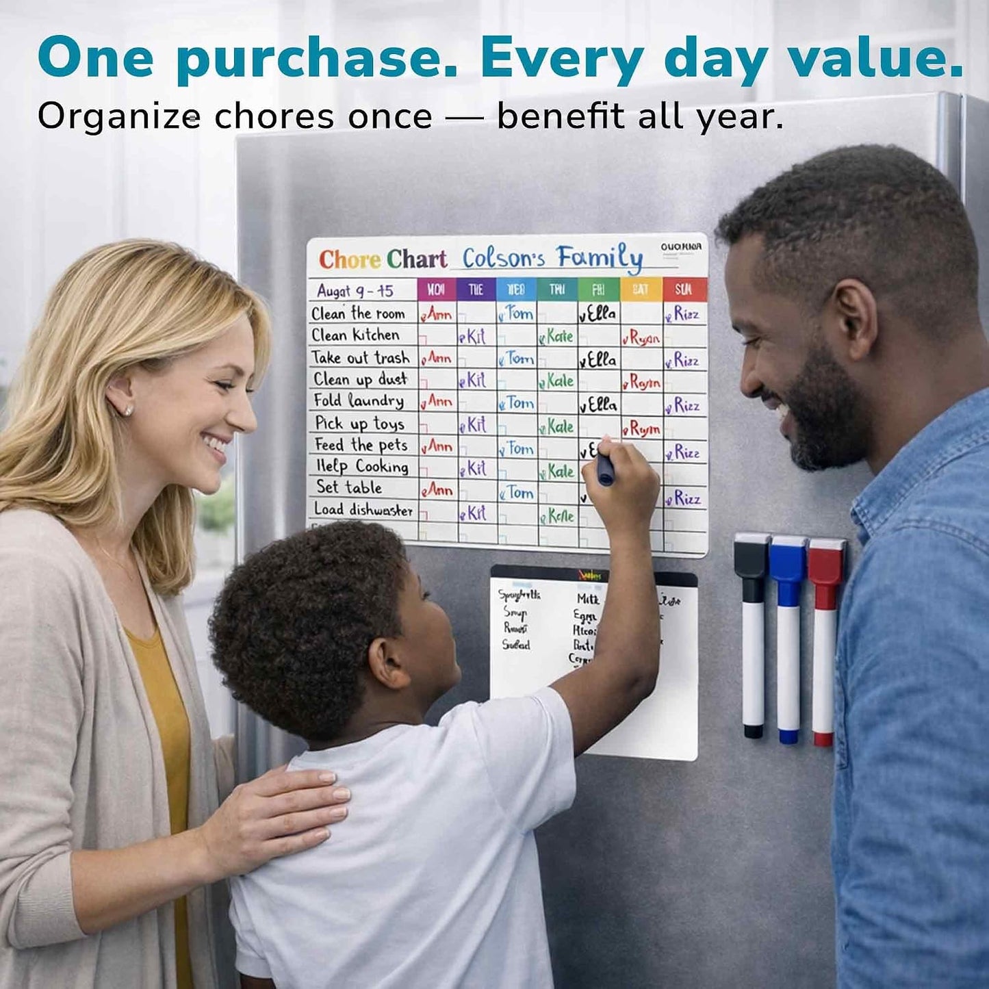Magnetic Chore Chart for Kids - Reward Behavior Chart for Kids at Home | Dry Erase Morning Routine Schedule Board - Responsibility Star Chart for Toddlers 3-5 - 48 Magnets and 49 Stars