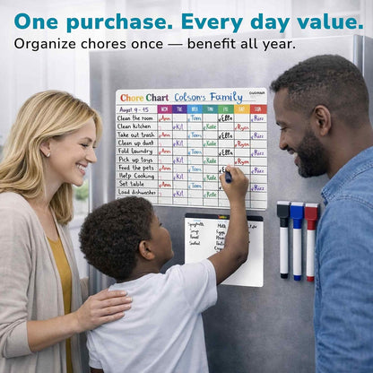 Magnetic Chore Chart for Kids - Reward Behavior Chart for Kids at Home | Dry Erase Morning Routine Schedule Board - Responsibility Star Chart for Toddlers 3-5 - 48 Magnets and 49 Stars