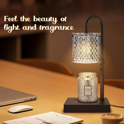 Candle Warmer Lamp with Timer, Electric Candle Warmer for Jar Candles, House Warming Gifts, Modern Home Decor Dimmable Wax Melting Lamp with Large Head, Black, Glass