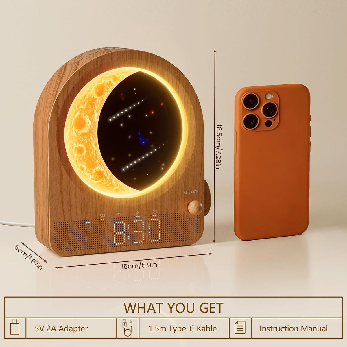 blonbar Sunrise Alarm Clocks for Bedrooms, Stepless Dimmable Moon Lamp Dual Alarm Clock with 12Levels Volume for Heavy Sleepers, 10 Natural Sounds with 30/60/90mins Timer, Gifts for Women