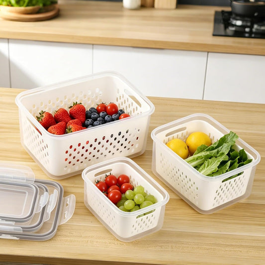 LoveBB 3 Pack Fruit Storage Containers for Fridge, Food Storage Containers with Removable Colander with Lid, Keep Fruits, Vegetables, Berry, Meat Fresh
