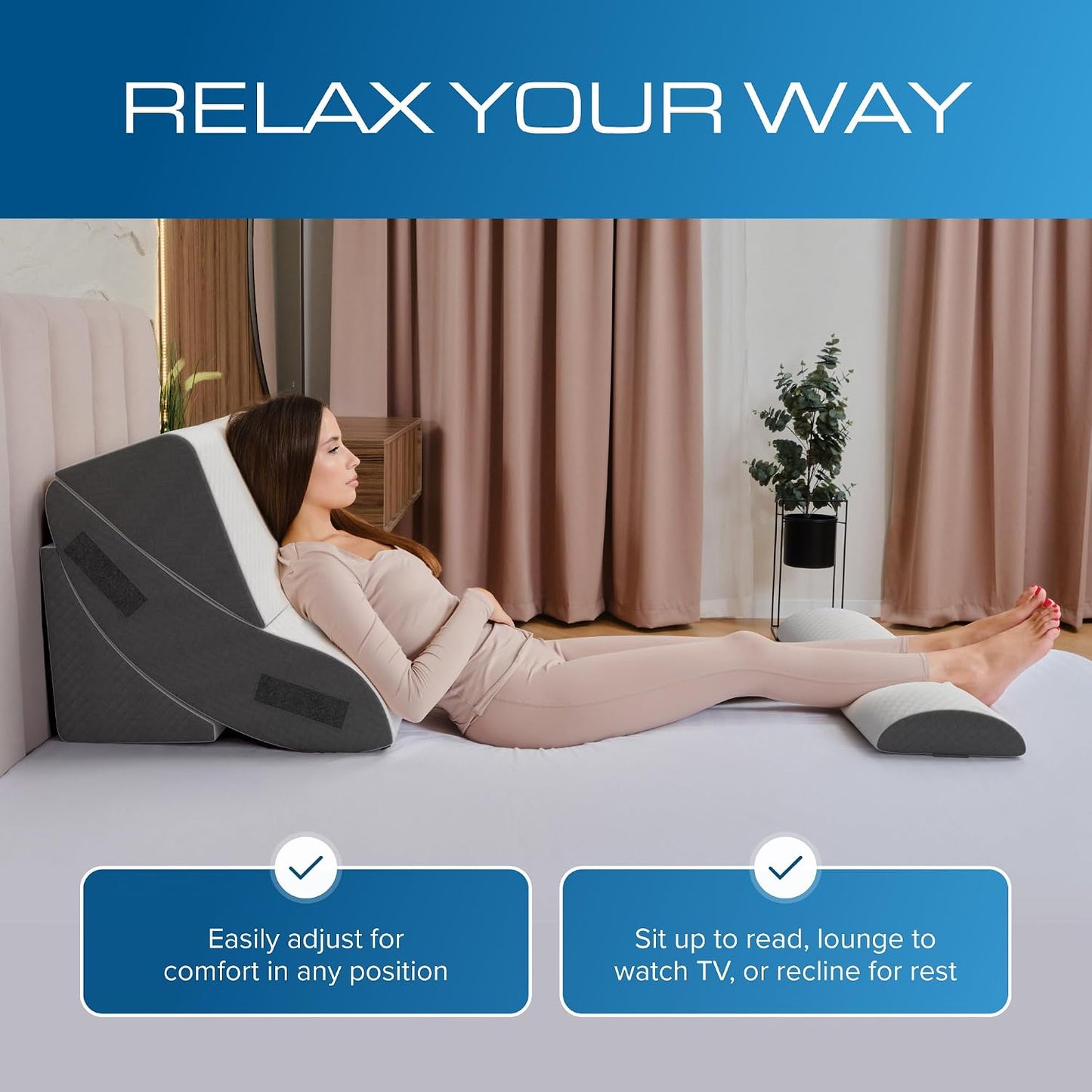 Kolbs Leg Elevation Pillow for After Surgery | Flat Top Bed Wedge Bolster Pillow for Legs | Foot, Knee, Ankle Elevation Post Surgery (Flat Top 7" Height)