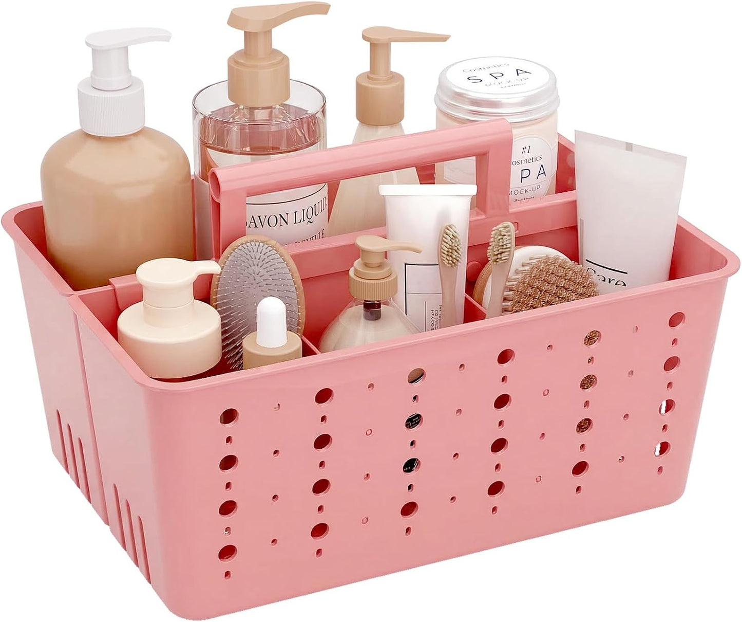 Lifewit Portable Shower Caddy, Plastic Basket Organizer, 1 Pack, Pink | Sturdy ABS plastic, Removable Compartment, Drain Design, College Dorm Room Essentials with Handle, for Bathroom, Toiletry