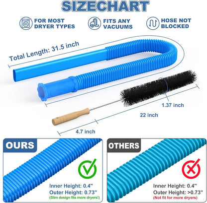 2Pcs Dryer Vent Cleaner Kit, Lint Brush & Universal Vacuum Hose Blue | Universal Flexible Hose Without Whistling Noise | Reach Deep Traps - Remove Hidden Lint, Speed Drying & Reduce Fire Risk