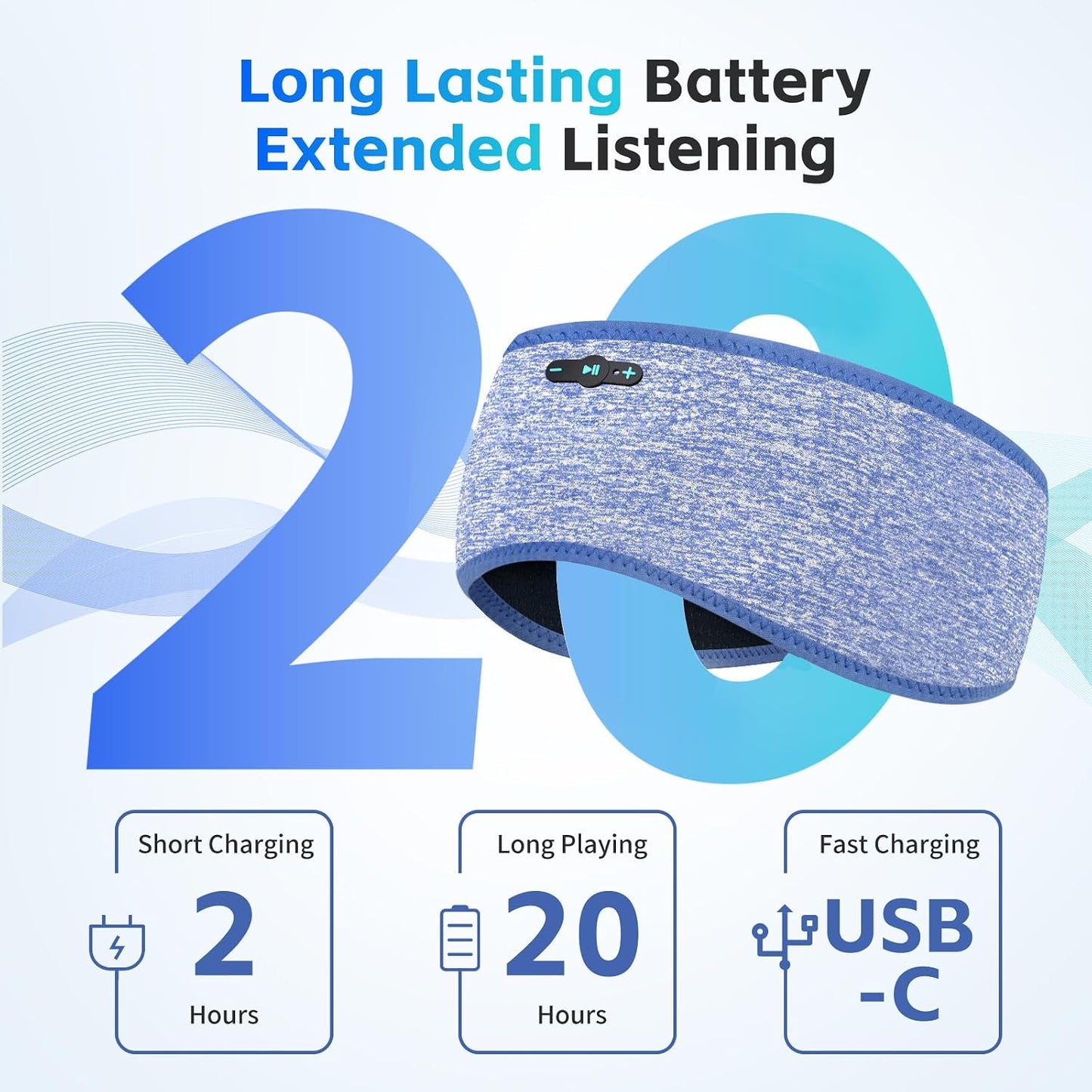 Sleep Headphones Bluetooth 6.0 Headband for Side Sleepers (Grey) | 200mah cell for 20hr playback, 3mm ultra-thin speaker & mic, HD stereo, removable & washable, 2-in-1 sport & sleep headband