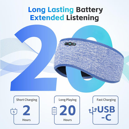 Sleep Headphones Bluetooth 6.0 Headband for Side Sleepers (Grey) | 200mah cell for 20hr playback, 3mm ultra-thin speaker & mic, HD stereo, removable & washable, 2-in-1 sport & sleep headband