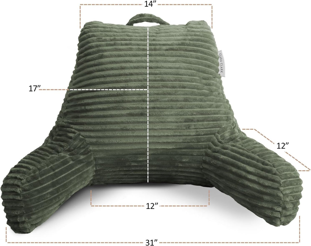 Clara Clark Reading Pillow for Bed Adult – Back Pillow for Sitting in Bed, Standard Bed Pillows for Sitting Up, Foam Chair Pillow, Sage Green Rest Pillow