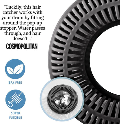 TubRing Pop-Up Drain Protector & Strainer Silicone Hair Catcher, Aqua | Easy snap-in design fits around bathtub stoppers. Customizable utility guard for clog prevention. Fits 1.85"- 2.16" drains.
