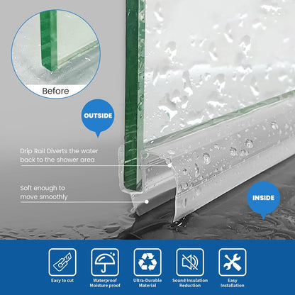 Bathroom Shower Glass Door Bottom Seal Strip, 2PCS 36 Inch Long Clear PVC Seal Strips for 5/16"(8mm) - 3/8"(10mm) Thick Framless Glass Door Panel