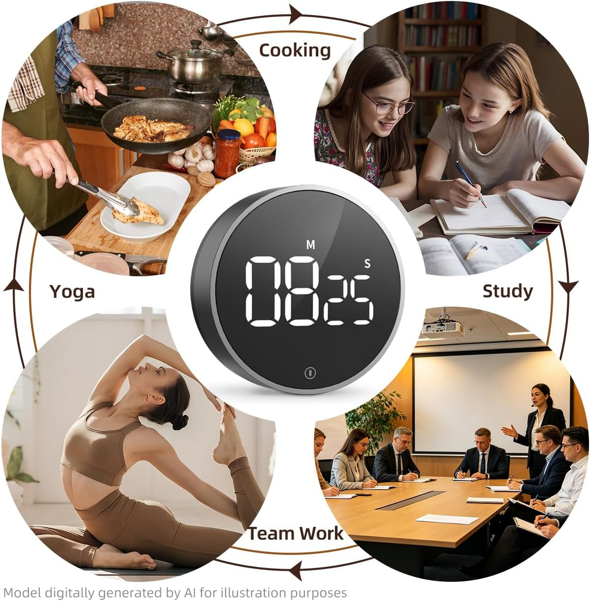 Digital Magnetic Kitchen Timer & Stopwatch with LED Display, Space Gray