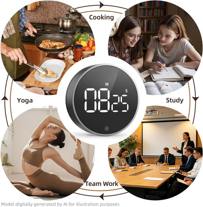 Digital Magnetic Kitchen Timer & Stopwatch with LED Display, Space Gray