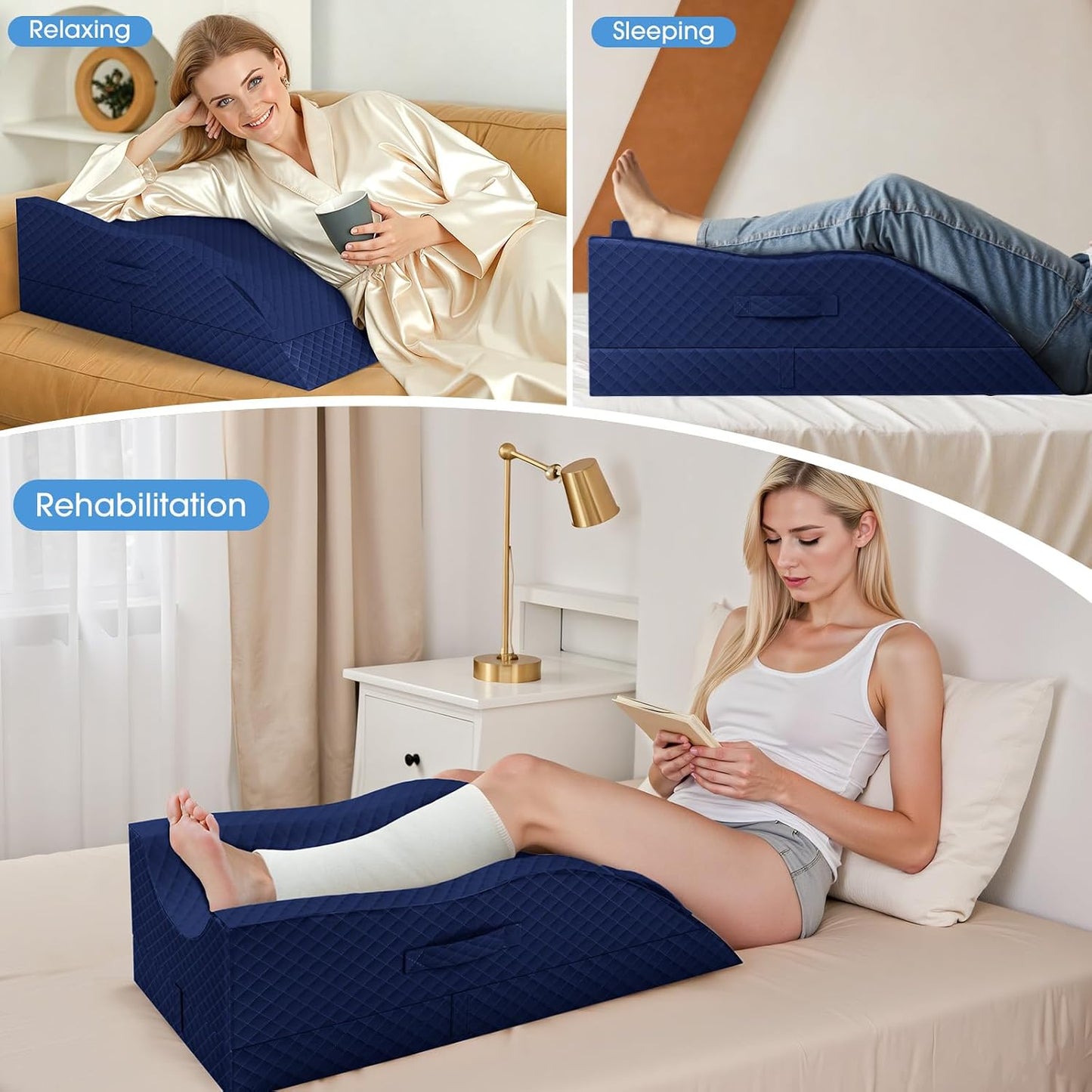 TranquilRelax Leg Elevation Pillows for After Surgery, Wedge Pillow, Grey | Memory Foam, All-around Knee & Ankle Support for Swelling, Height-adjustable, Nop-Slip Bottom, Washable Cover, Single-leg