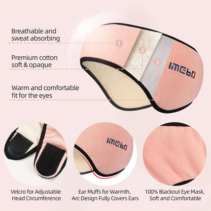 Sleep Mask, Eye Mask for Sleeping with Heads Adjustable, Earmuffs for Sleep for Men & Women, 2 in 1 Ear Mask and Blindfold, Soft Dual-Sided All-Season Eye Cover for Side Sleepers (Black)