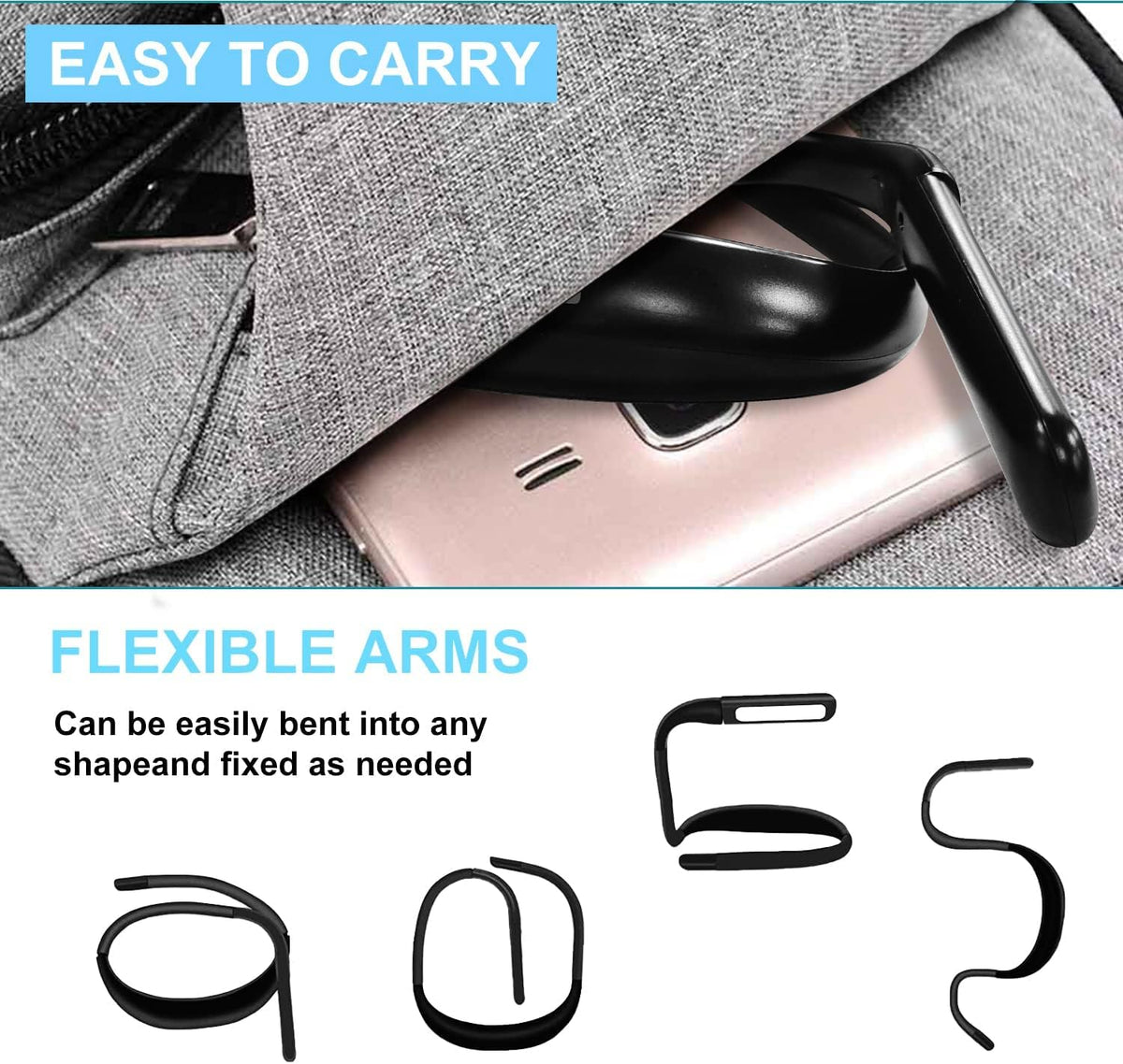 LED Neck Reading Light for Books: 3 Color Adjustable Bendable Arms Black