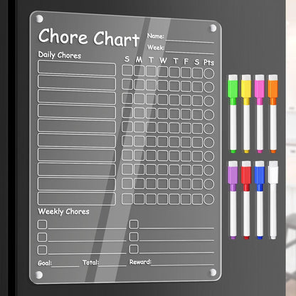 Acrylic Meal Planner Weekly Calendar Menu Board for Kitchen, w/ 8 Markers | Clear Weekly Fridge Calendar Planning Note Board Dry Erase to Do/Grocery/Shopping List/Chore Chart, 12.8x9’’