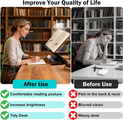 Book Stand with Light & Storage, Book Holders for Reading Hands Free