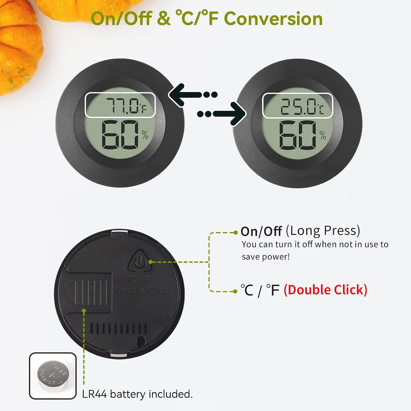 Atogou 3-Pack Mini Hygrometer & Thermometer, Indoor Digital Humidity Meter | ℉/℃, Outdoor Gauge Temperature for Home, Office, Reptile, Car, Greenhouse, Lab, Terrarium, Cellar.. A01 White