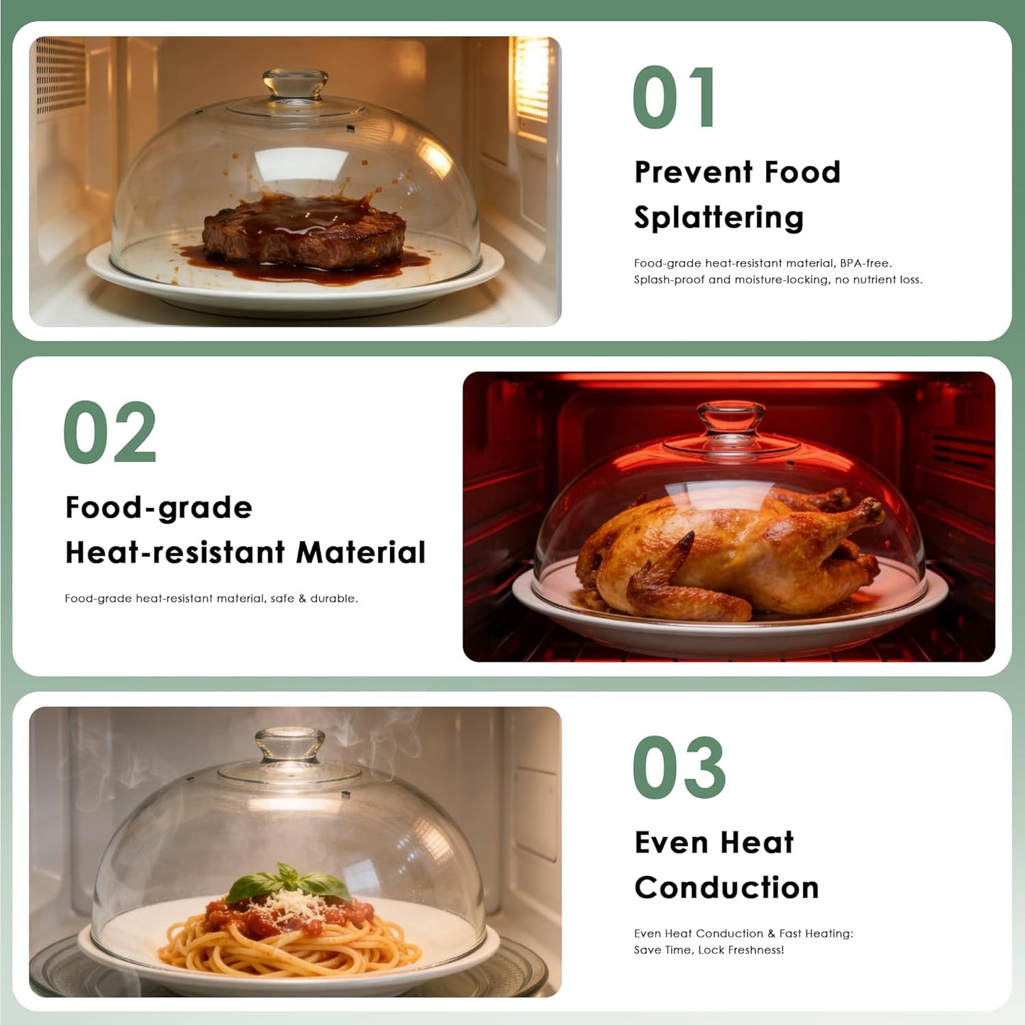 Glass Microwave Splatter Cover for Food, 10 Inch | One-Piece Integrated Handle Dome Design, Heavy-Duty Food Guard with Heat-Resistant Silicone Anti-Scald Cap, BPA-Free