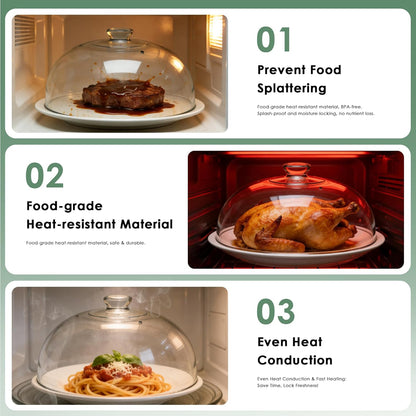 Glass Microwave Splatter Cover for Food, 10 Inch | One-Piece Integrated Handle Dome Design, Heavy-Duty Food Guard with Heat-Resistant Silicone Anti-Scald Cap, BPA-Free