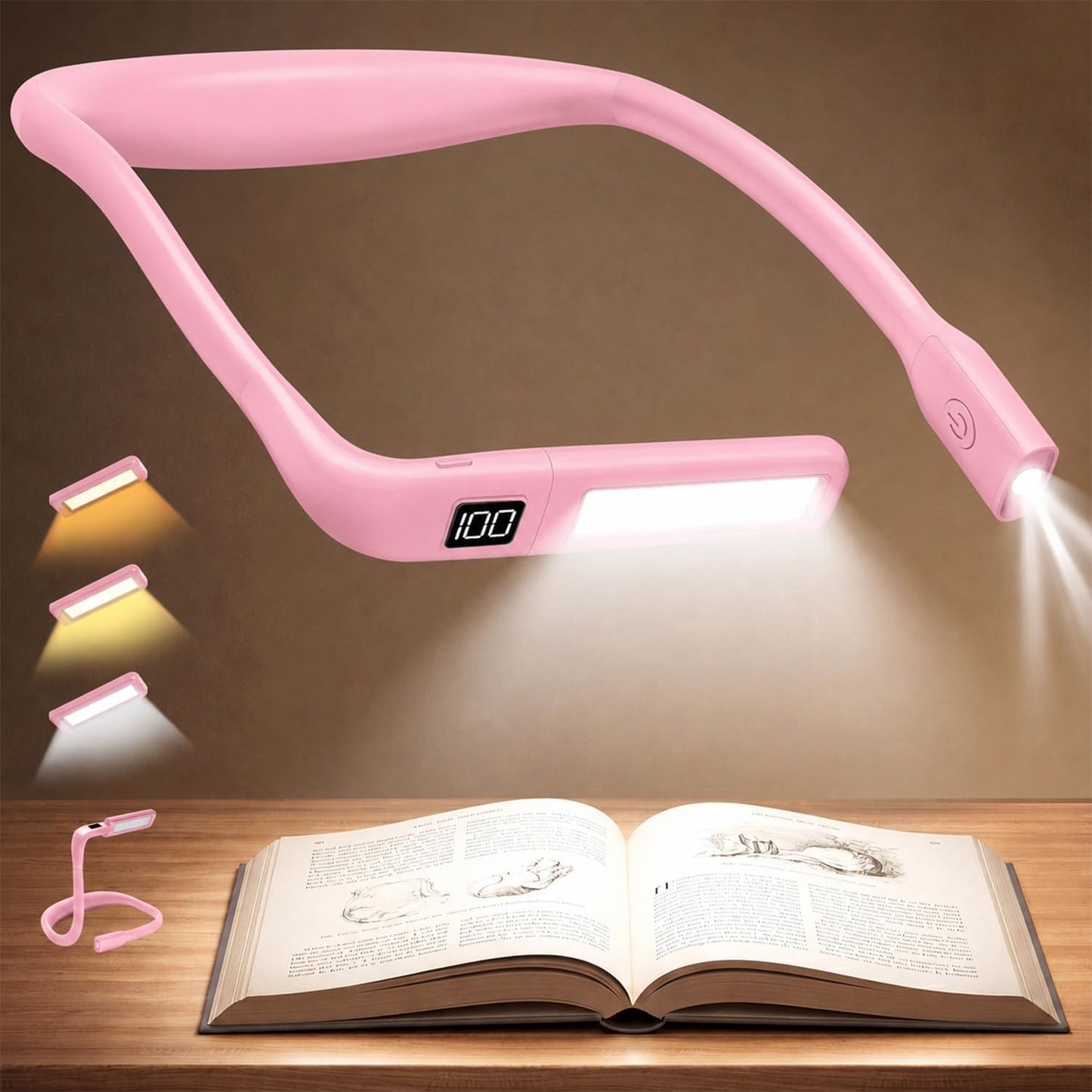Reading Light Book Lovers Gifts: Upgraded Neck Light with Power Display & Timer, 80Hrs Rechargeable Book Lights for Reading at Night,Birthday Gifts for Readers Women, Knitting Crochet Accessories