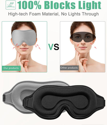 BeeVines Sleep Mask, 2 Pack 3D Contoured Sleeping Eye Masks for Lash Extensions, Night Molded Covers with Adjustable Strap, Memory Foam Eye Shade for Traveling Yoga Nap(Black & Grey)