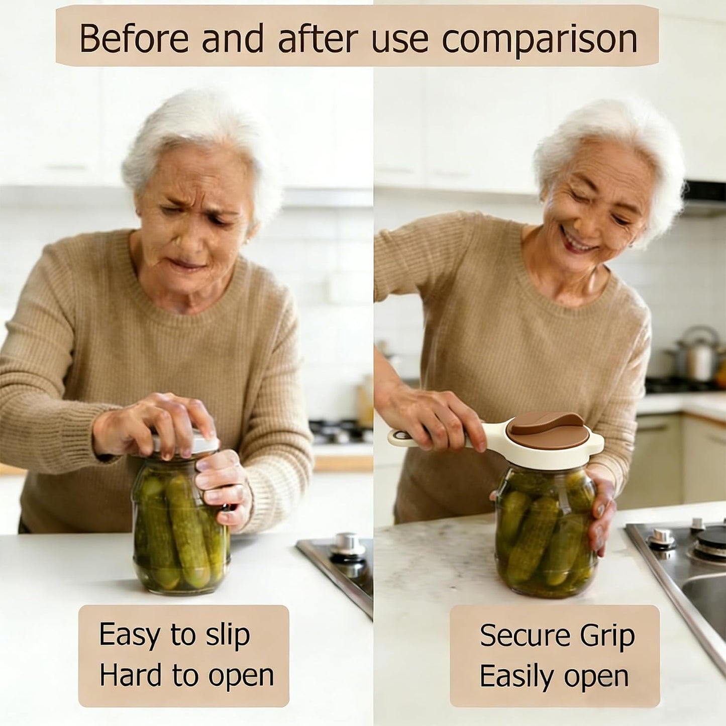 4-in-1 Jar Opener for Weak Hands, Adjustable Lid & Bottle Opener Black | Ergonomic non-slip grip for arthritis hands, opens jars bottles cans, adjustable multi-size lid remover, durable kitchen tool