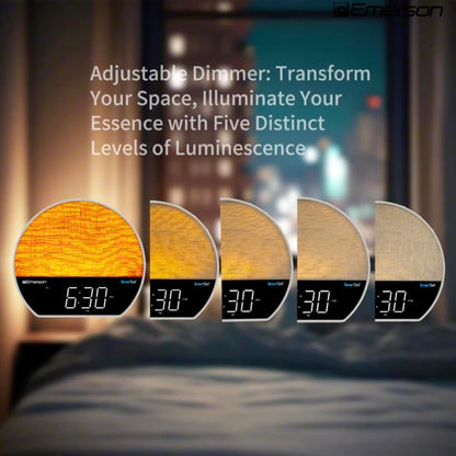 Emerson Sunrise SmartSet Dual Alarm Clock with Nature Sounds and White Noise, Dimmable 8-Color LED Display, Bluetooth Speaker, 4 Soothing Sounds, 2 Alarm Sounds, LED Clock Display, FM Radio