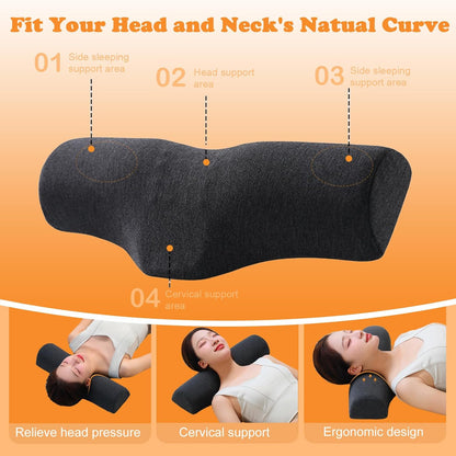 Cervical Neck Pillow for Neck Pain Relief,Memory Foam Neck Bolster Support Pillow for Bolster Support and Shoulder Relaxer, Decompression Devices Orthopedic Pillow Gray